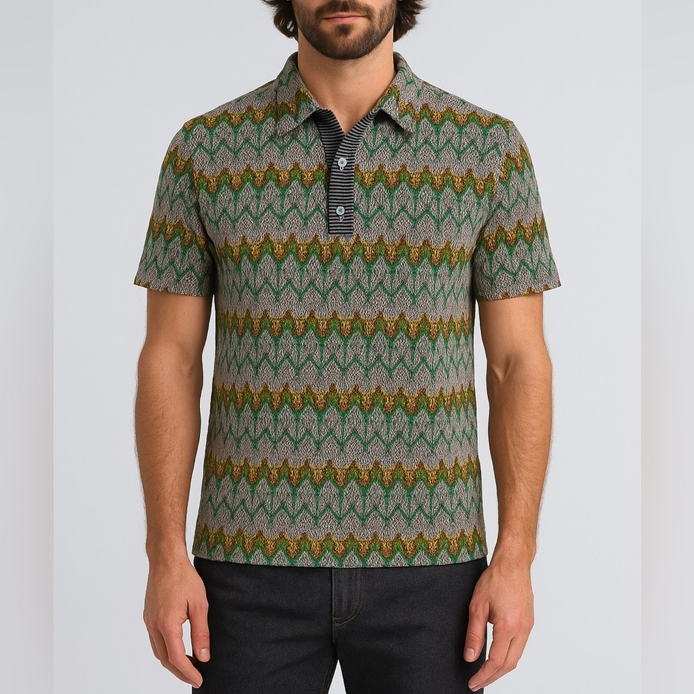Mr. Turk Chevron striped pattern short sleeve polo - L
